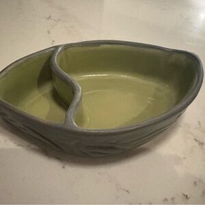 Ceramic Divided Dish with Green Glaze Handmade in Nova Scotia